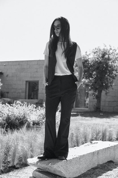 Anna Vest Black Pinstripe