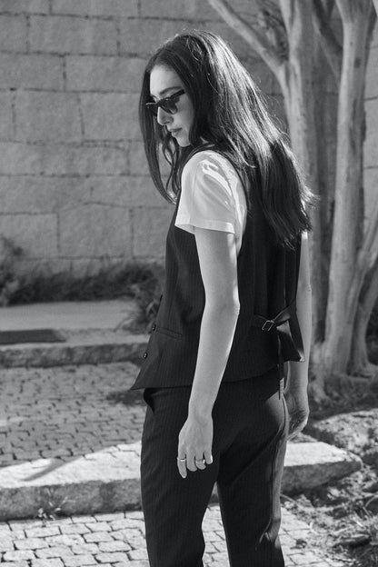 Anna Vest Black Pinstripe