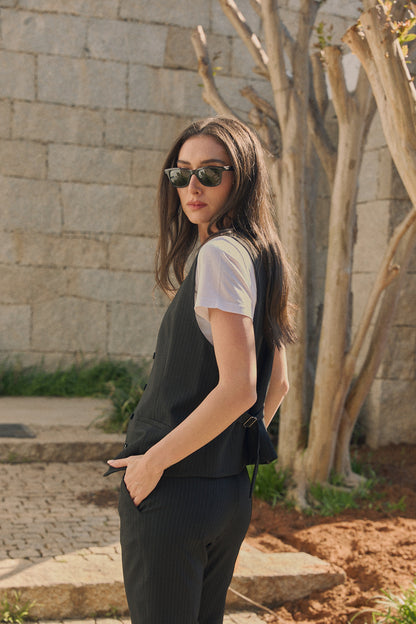 Anna Vest Black Pinstripe