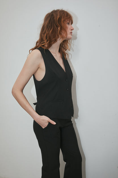 Anna Vest Black Pinstripe