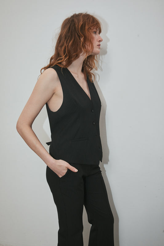 Anna Vest Black Pinstripe
