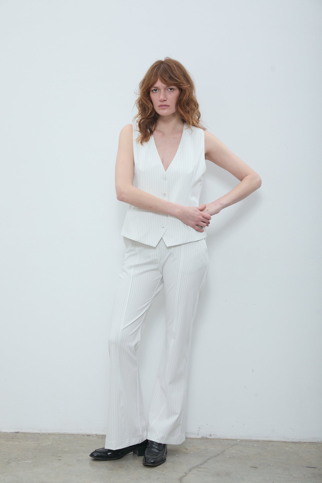 Anna Vest White Pinstripe