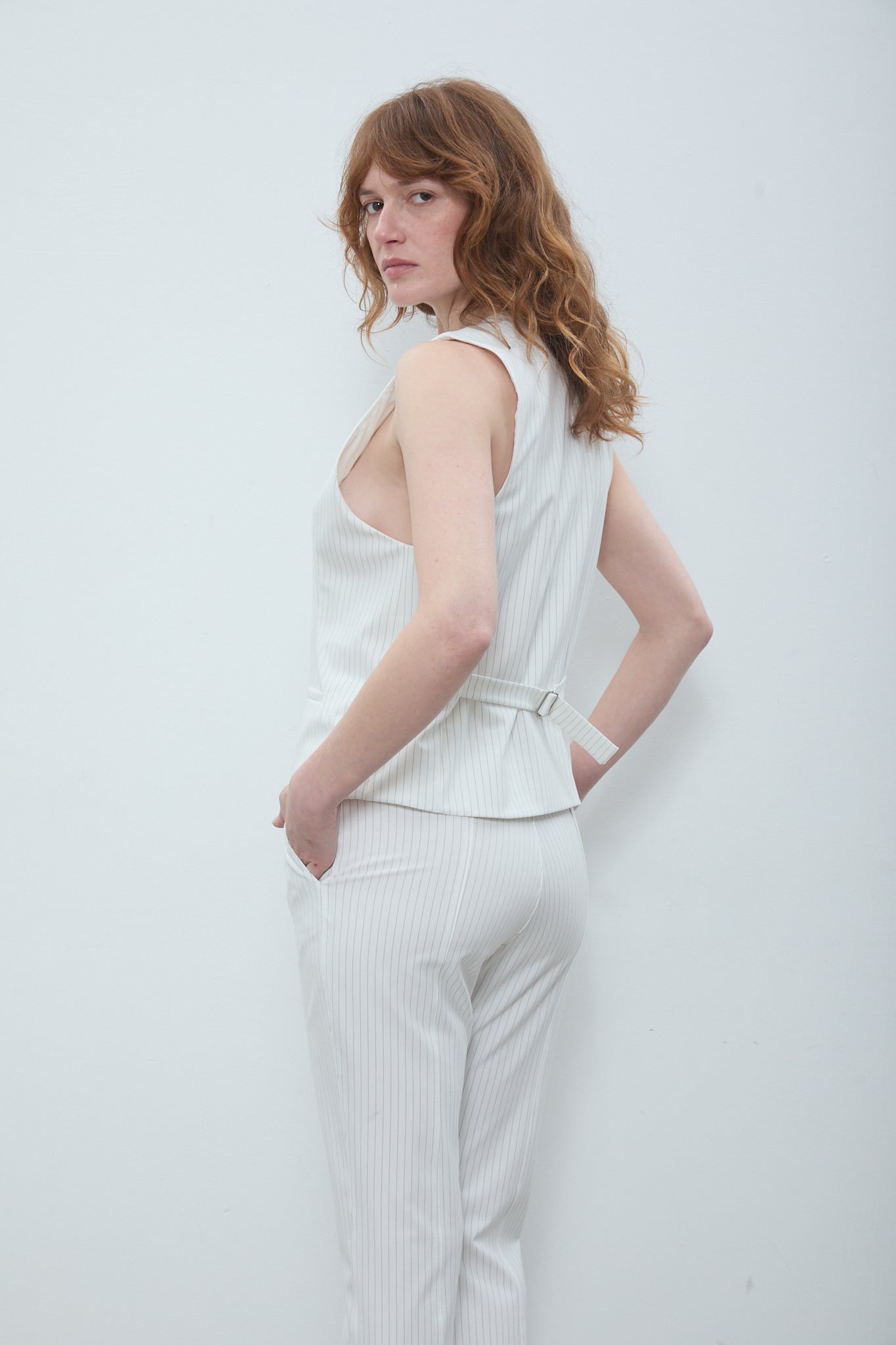 Anna Vest White Pinstripe