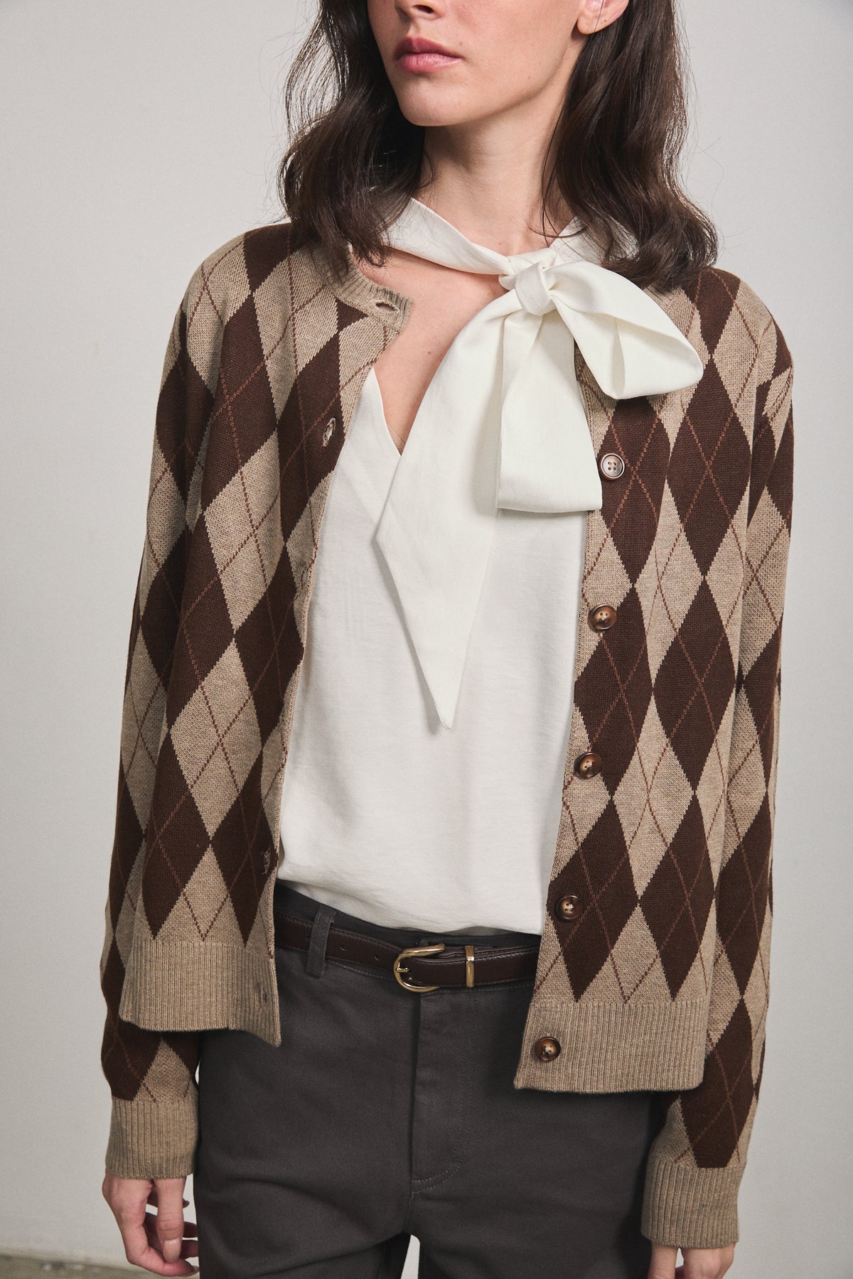 Noelle Argyle Cardigan Espresso