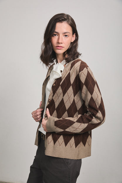 Noelle Argyle Cardigan Espresso
