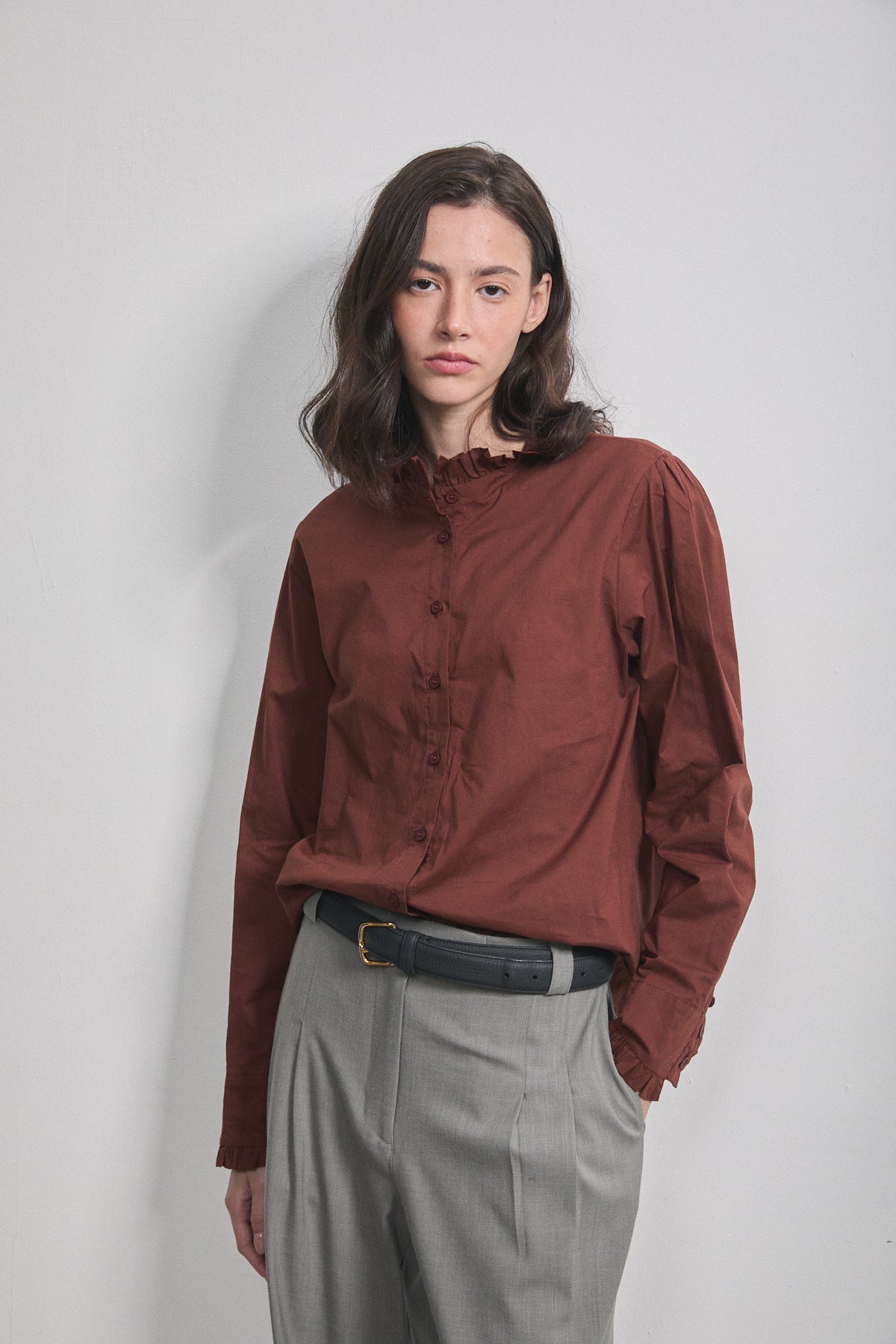 Alma Ruffle Shirt Teracotta