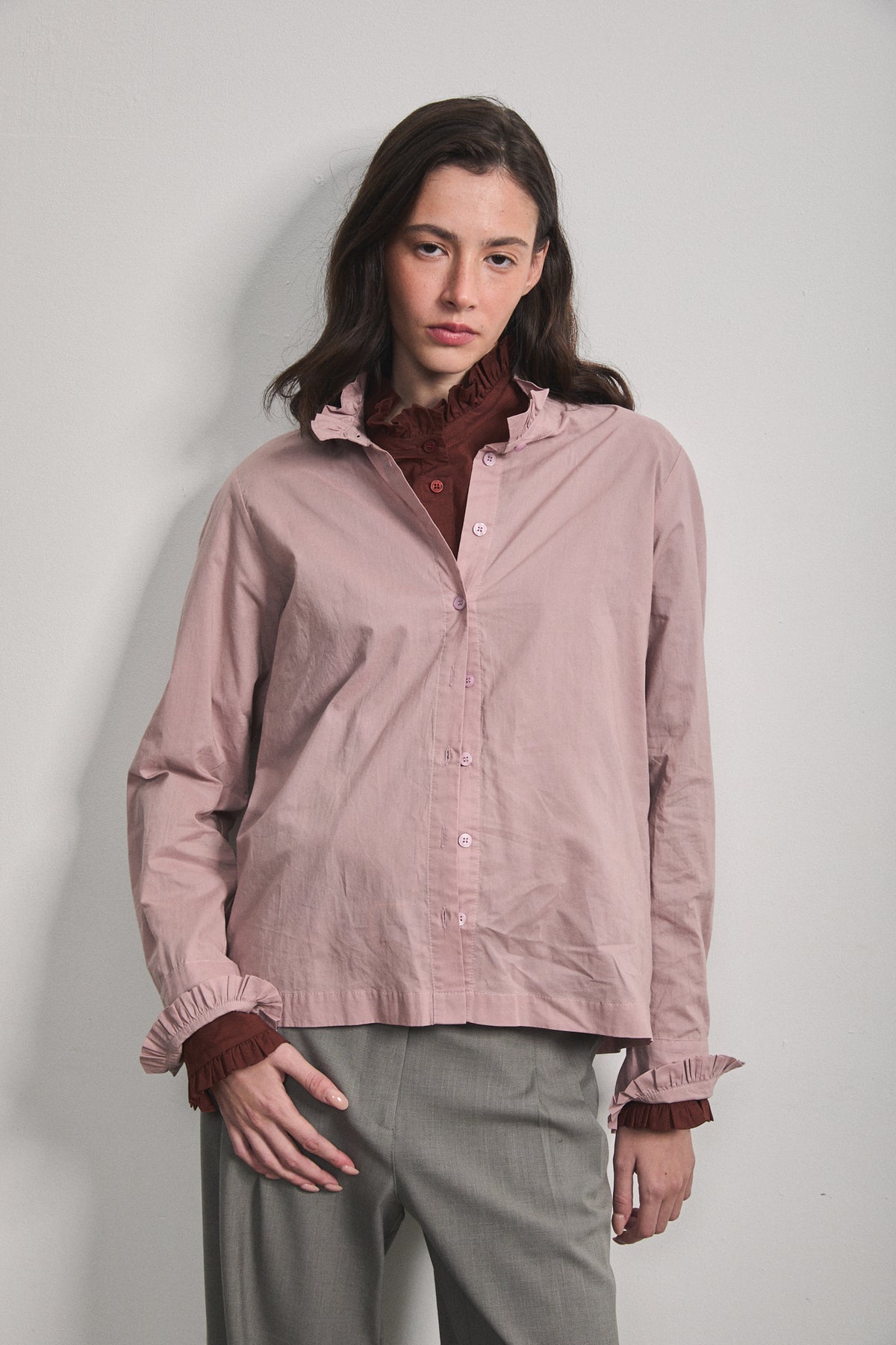 Alma Ruffle Shirt dusty pink