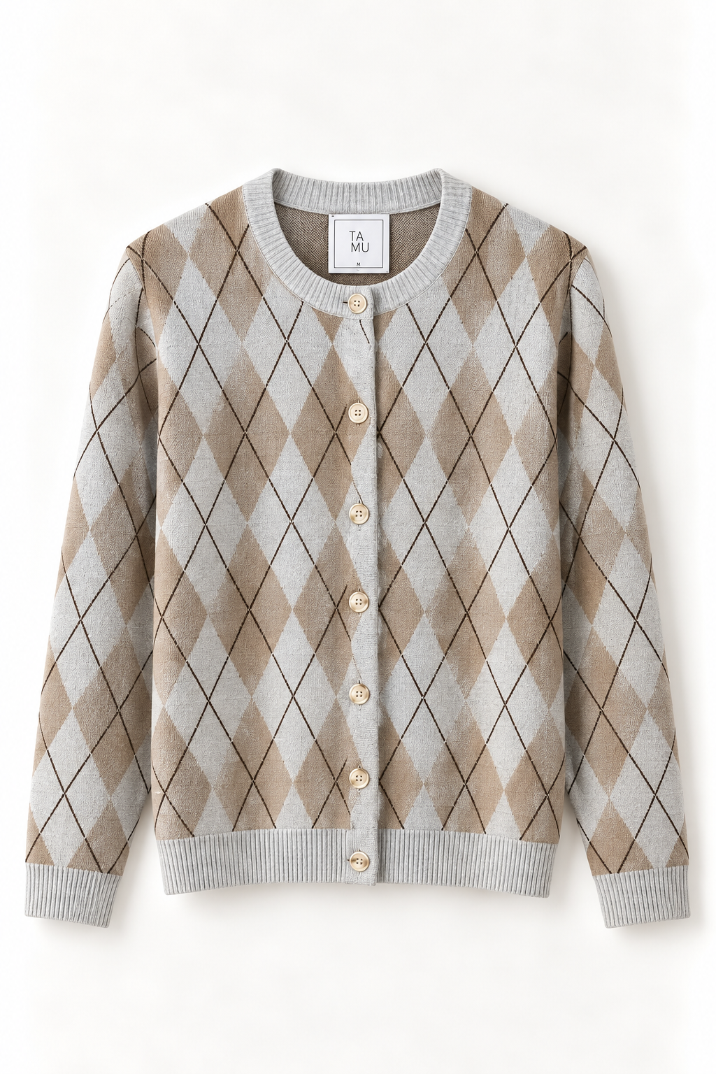 Noelle Argyle Cardigan Light Grey