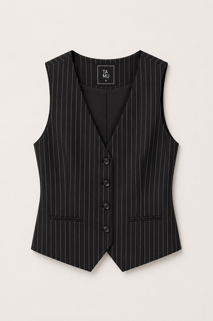Anna Vest Black Pinstripe