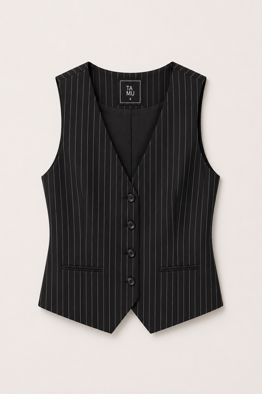 Anna Vest Black Pinstripe