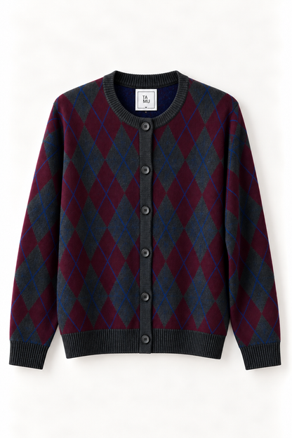 Noelle Argyle Cardigan Dark Grey