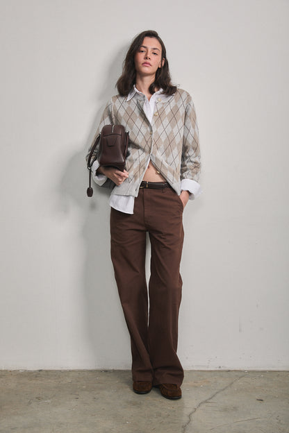 Noelle Argyle Cardigan Light Grey