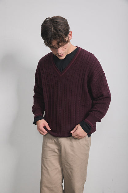 Solene Cable Knit Sweater Burgundy