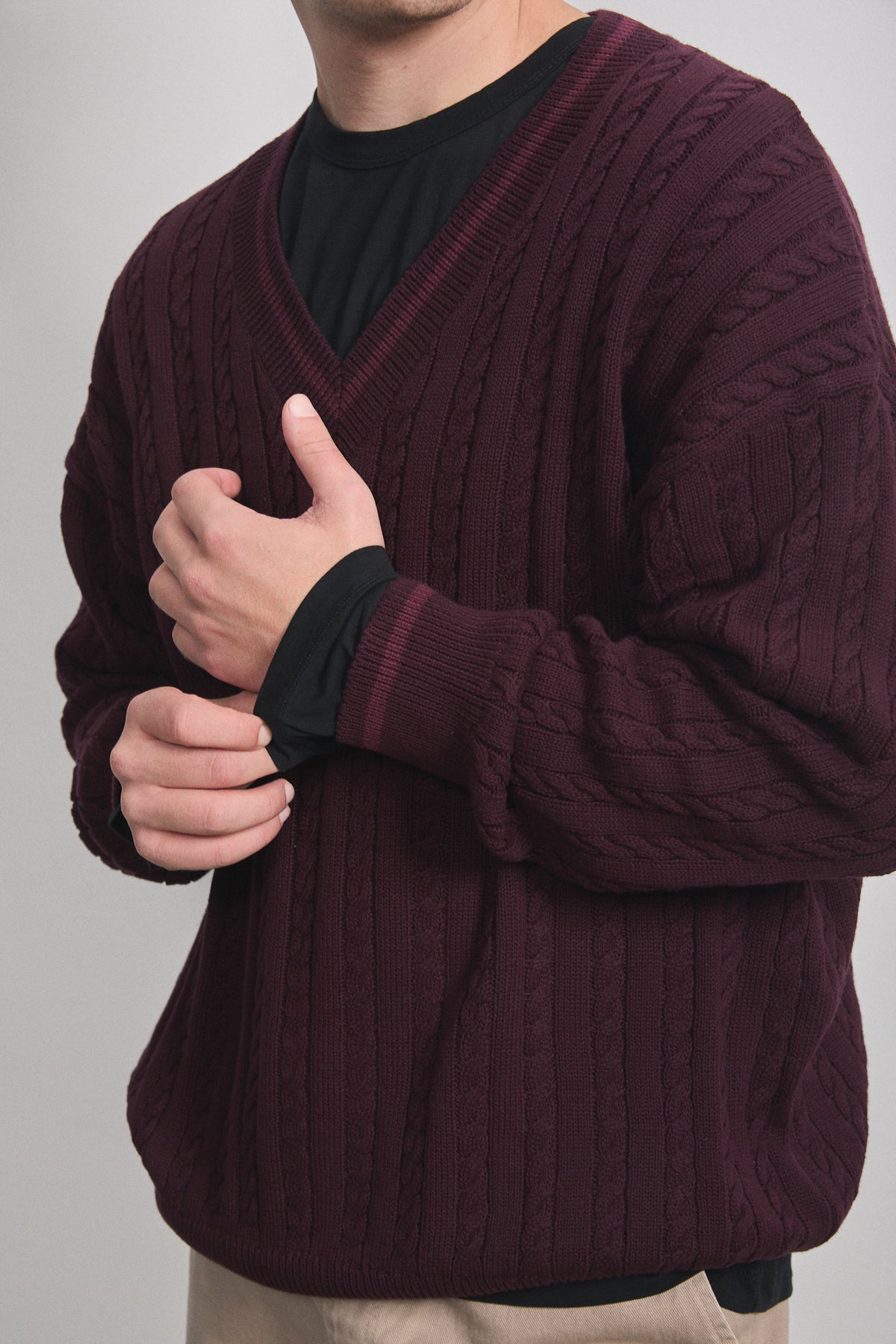 Solene Cable Knit Sweater Burgundy