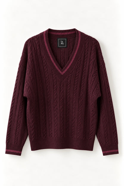 Solene Cable Knit Sweater Burgundy