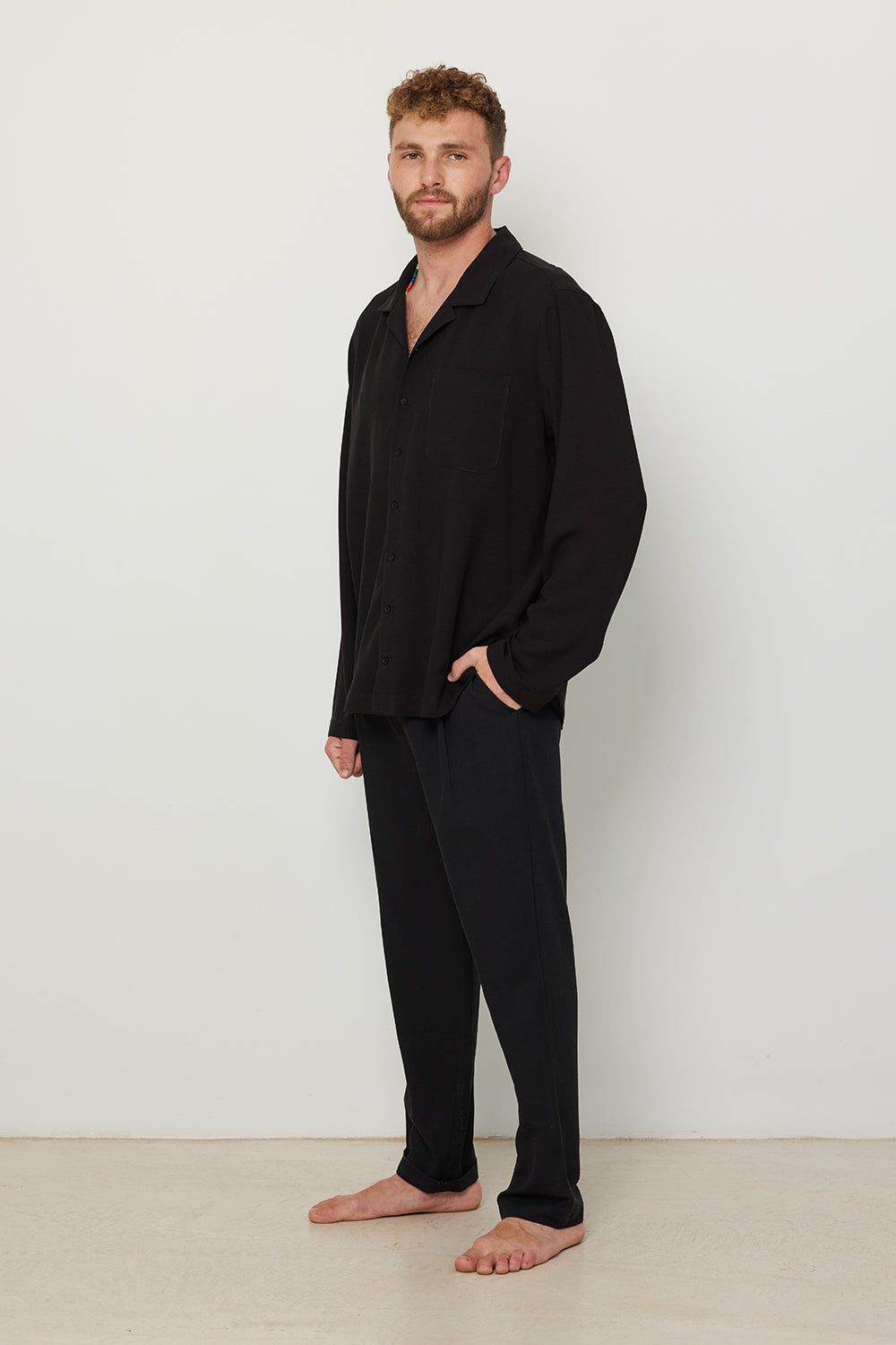 Long Sleeve Buttoned Shirt For Men Black