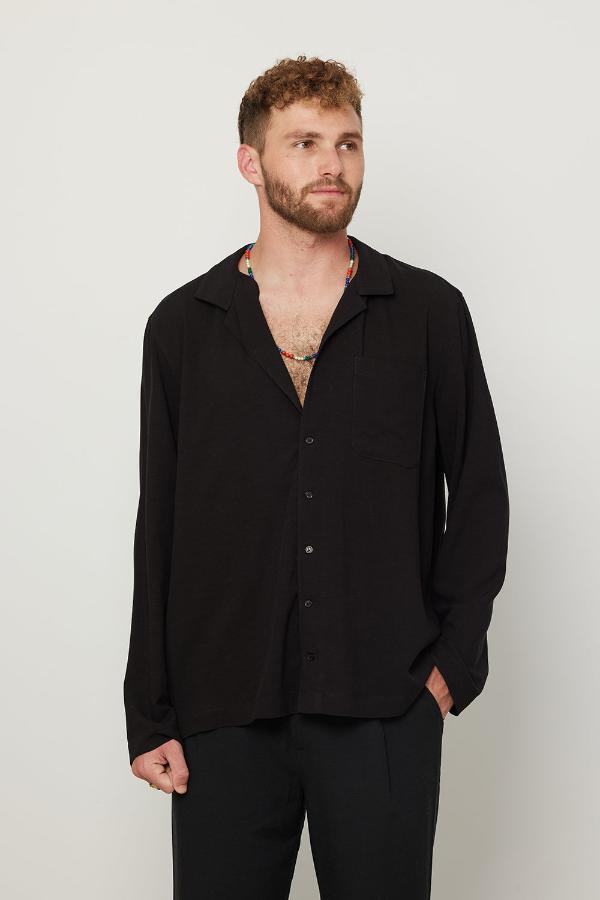 Long Sleeve Buttoned Shirt For Men Black