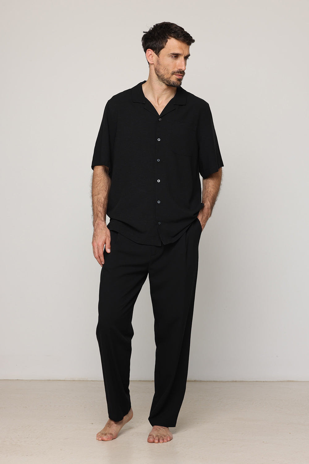 Short Sleeve Buttoned Shirt For Men Black